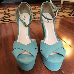 Light Blue strappy platform wedges